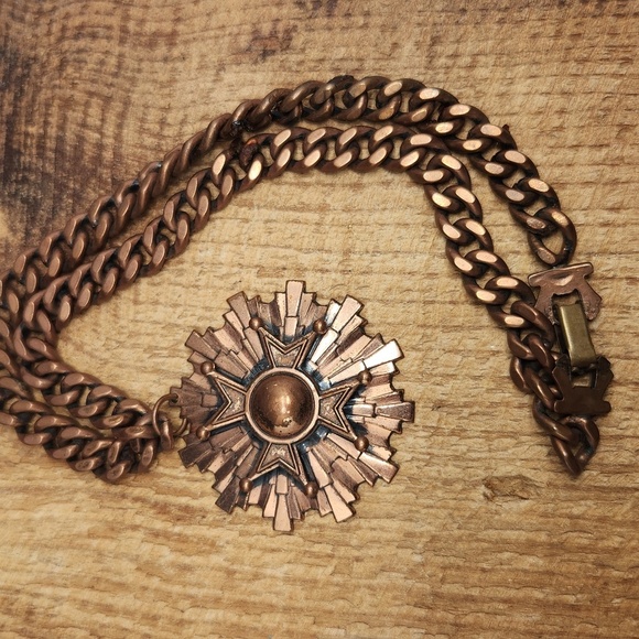 Vintage 50s Copper Sunburst Modernist‎ Maltese Cross Necklace Pendant - Picture 2 of 5